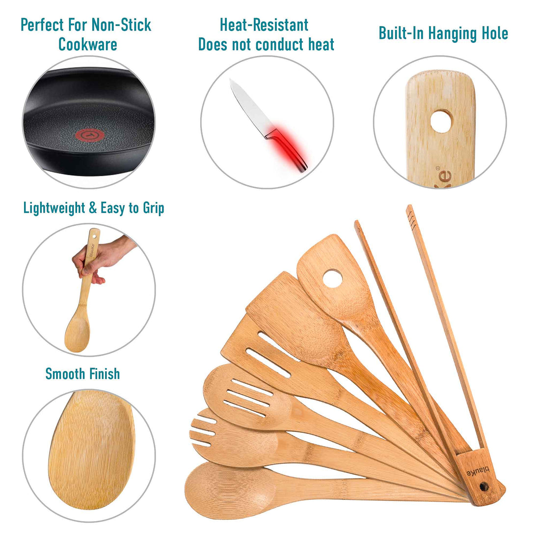 Bamboo Cooking Utensils Set - Wooden Kitchen Utensils Set - Kitchen Utensils For Cooking - Cooking Tools Set - 4