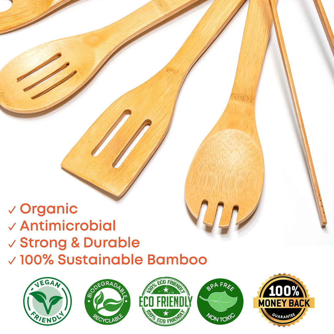 Bamboo Cooking Utensils Set - Wooden Kitchen Utensils Set - Kitchen Utensils For Cooking - Cooking Tools Set - 3