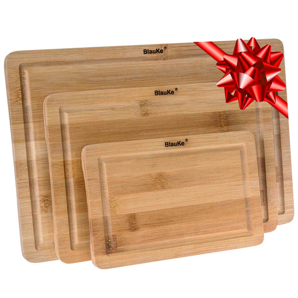 Planche à Découper en Bambou 3 Tailles (S, M, L) – Ensemble de Planches à Découper en Bois de Bamboo – Planches à Découper pour Cuisine Avec Rainure de Jus et Poignées – Plateau de Service en Bambou