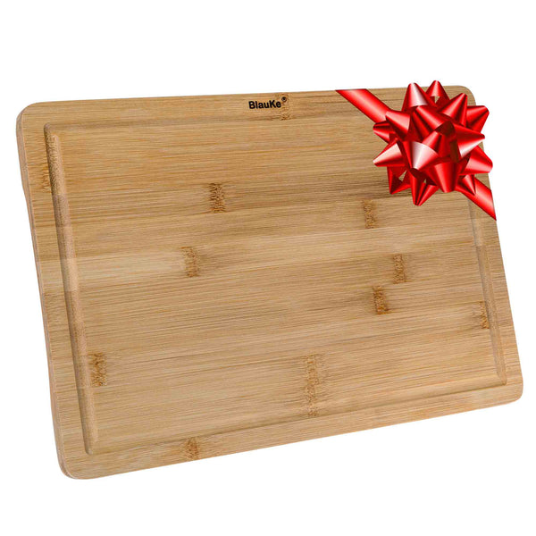 Planche à Découper en Bois de Bambou avec Rigole et Poignées Latérales (38x25cm) – Planche en Bois Épaisse pour Viande Pain Fromage Légumes Apéritif – Plateau en Bamboo – Billot de Boucher