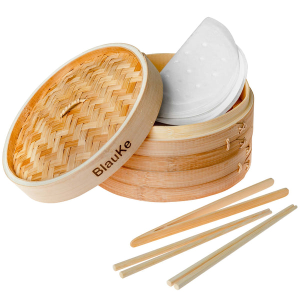 Handmade Bamboo Steamer 10 inch - Kitchen Steamer Basket for Cooking - Dumpling Steamer Basket - Wooden Steamer Basket-1