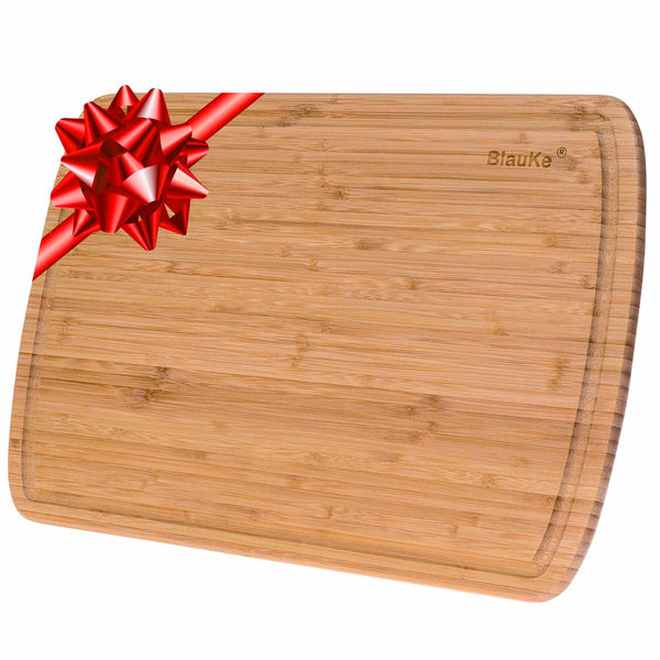 Planche à Découper en Bois de Bambou avec Rigole (Grande 45x31cm) – Planche en Bois Épaisse pour Viande Pain Fromage Légumes Apéritif – Plateau en Bois de Bamboo – Billot de Boucher