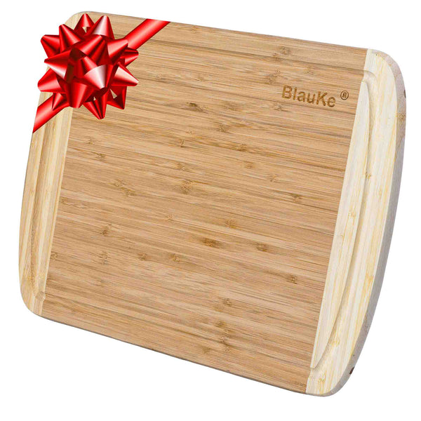 Planche à Découper en Bois en Bambou avec Rigole (Grande 37x29cm) – Planche en Bois Épaisse pour Viande Pain Fromage Légumes – Billot de Boucher, Plateau Apéritif en Bois de Bamboo
